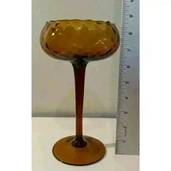 Vintage Empoli Italian Tall Art Glass 8.75” Optic Stemmed Goblet Vase Brown - Picture 1 of 10